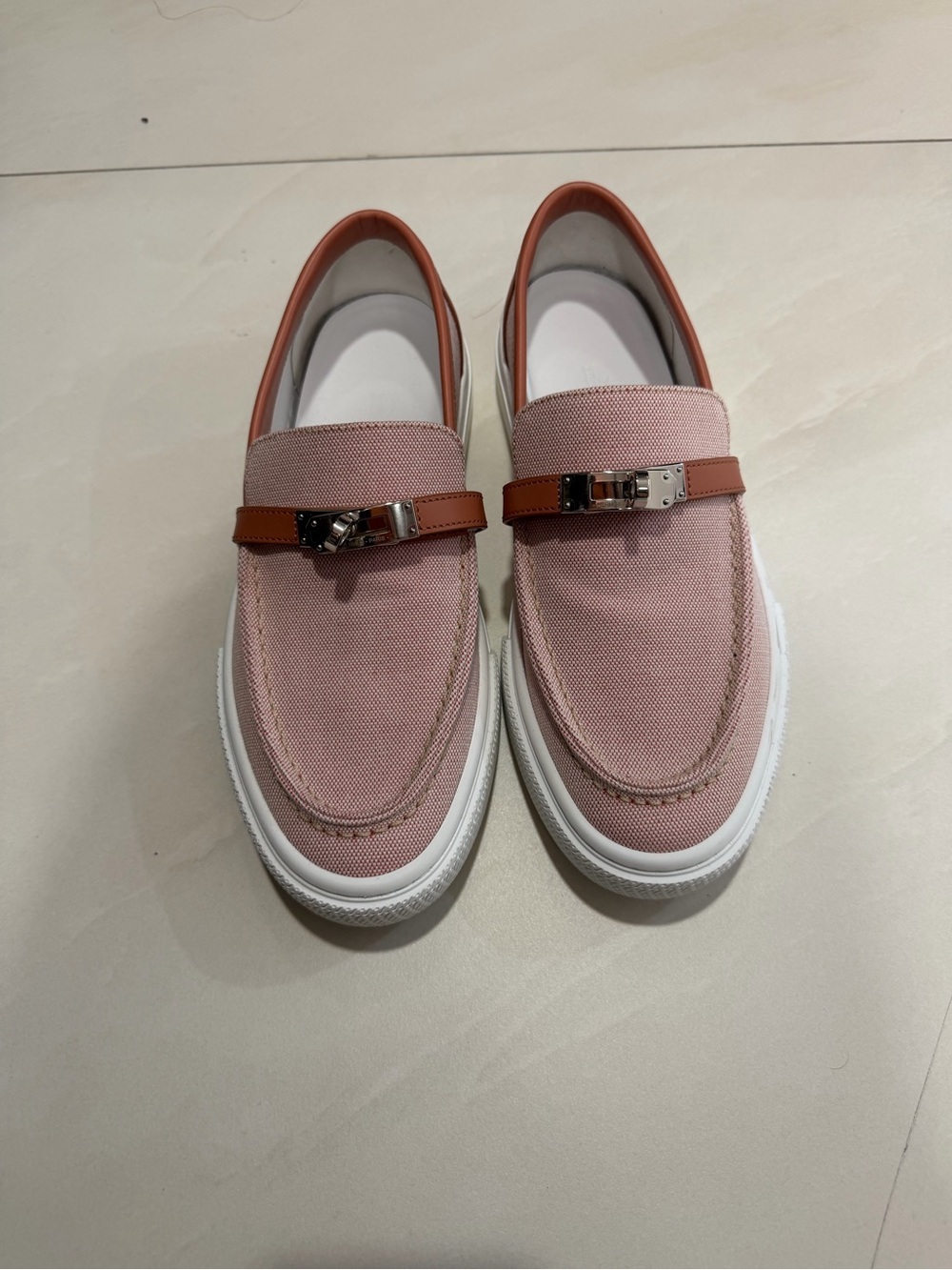 Hermès White Rubber Sneaker Sole with Orange Logo Accent